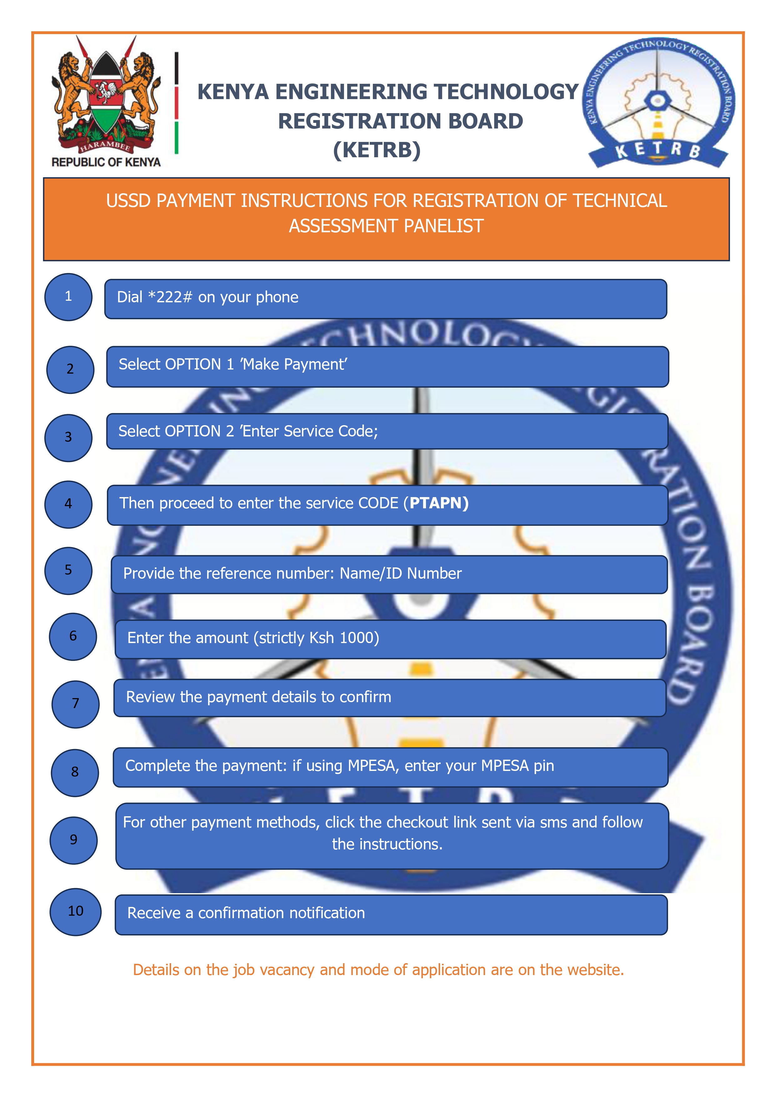 USSD PAYMENT INSTRUCTIONS FOR REGISTRATION OF TECHNICAL ASSESSMENT PANELIST
