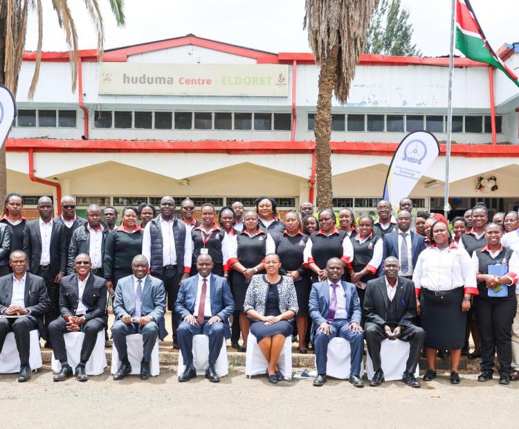 A group photo KETRB members, Huduma Kenya staff and  Dr. Jacob Mbijiwe, representing the Principal Secretary in the State Department for Public Service and Human Capital Development